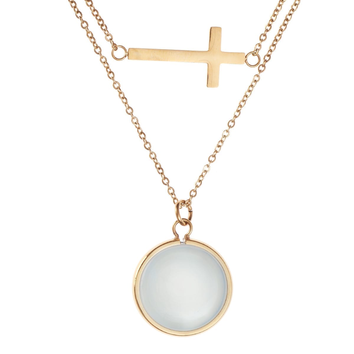 Double Strand Cross And Moonstone Necklace